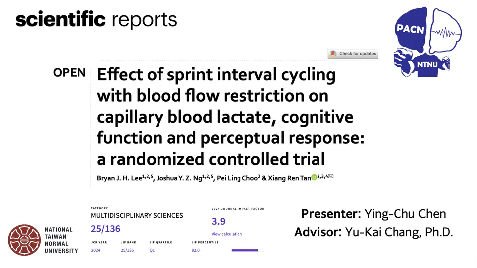 Journal Meeting: Effect of sprint interval cycling with blood flow restriction on capillary blood lactate, cognitive function and perceptual response
