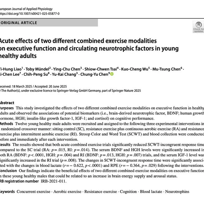Acute effects of two different combined exercise modalities on executive function and circulating neurotrophic factors in young healthy adults